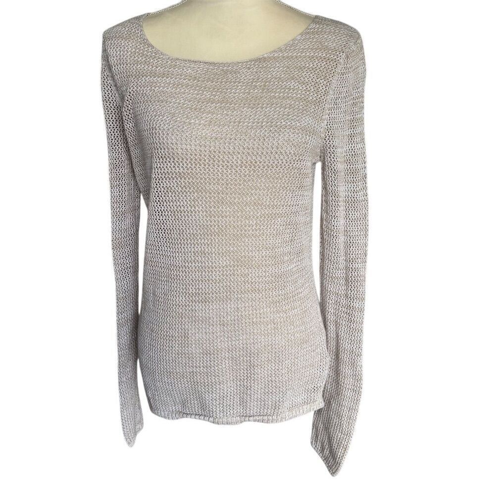 Old Navy Women's Oatmeal Long Sleeve Open Waffle Knit Pullover Sweater M
